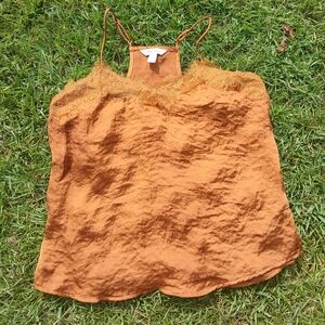 NINE WEST WOVEN CAMI MUSTARD EMBELLISHED PEPLUM TANK TOP S